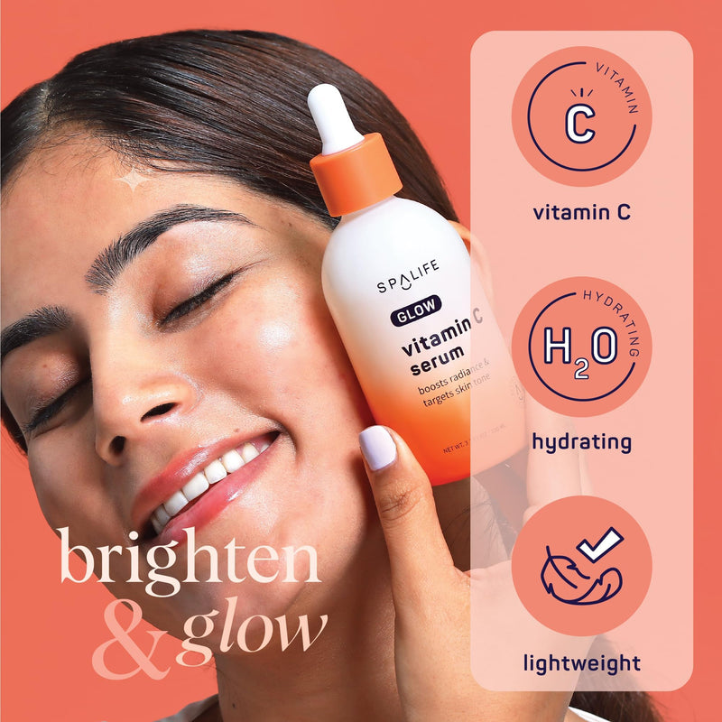 SpaLife Glow Vitamin C Serum for Face | Korean Brightening Face Serum for Dark Spots & Uneven Tone | Illuminating Skin Treatment | Lightweight Radiance Boosting Formula | 3.7 Fl. Oz GLOW Serum