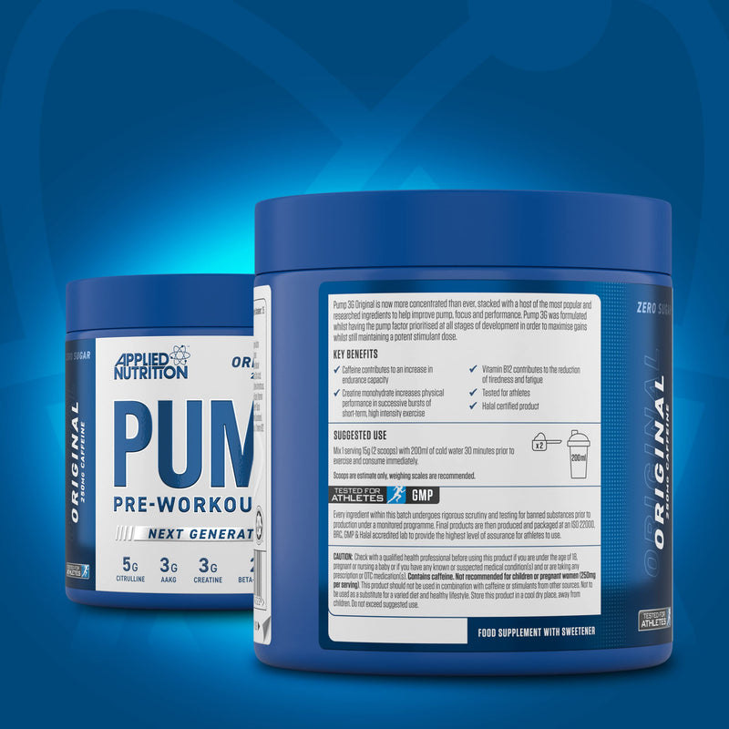 Applied Nutrition Pump 3G Pre Workout Energy Drink Focus & Performance, Creatine Monohydrate, AAKG, Citrulline, Beta Alanine, Caffeine Vitamin B Gold Complex, ICY Blue Raz, 375 g 375 g (Pack of 1)