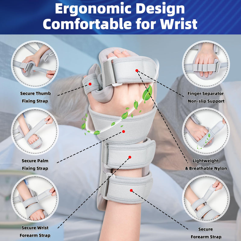 [Australia] - Stroke Resting Hand Splint - Night Immobilizer Wrist Finger Brace for Flexion Contractures, Functional 5 Finger Stabilizer Wrap - for Muscle Atrophy Rehab, Arthritis, Tendonitis, Carpal Tunnel Pain Large Right 