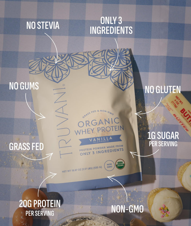 [Australia] - Truvani Organic Whey Protein Powder | Vanilla | 20g Grass Fed Whey Protein | 20 Servings | USDA Organic & Non-GMO | Gluten Free | No Gums, No Soy, No Stevia, No Added Sugars 