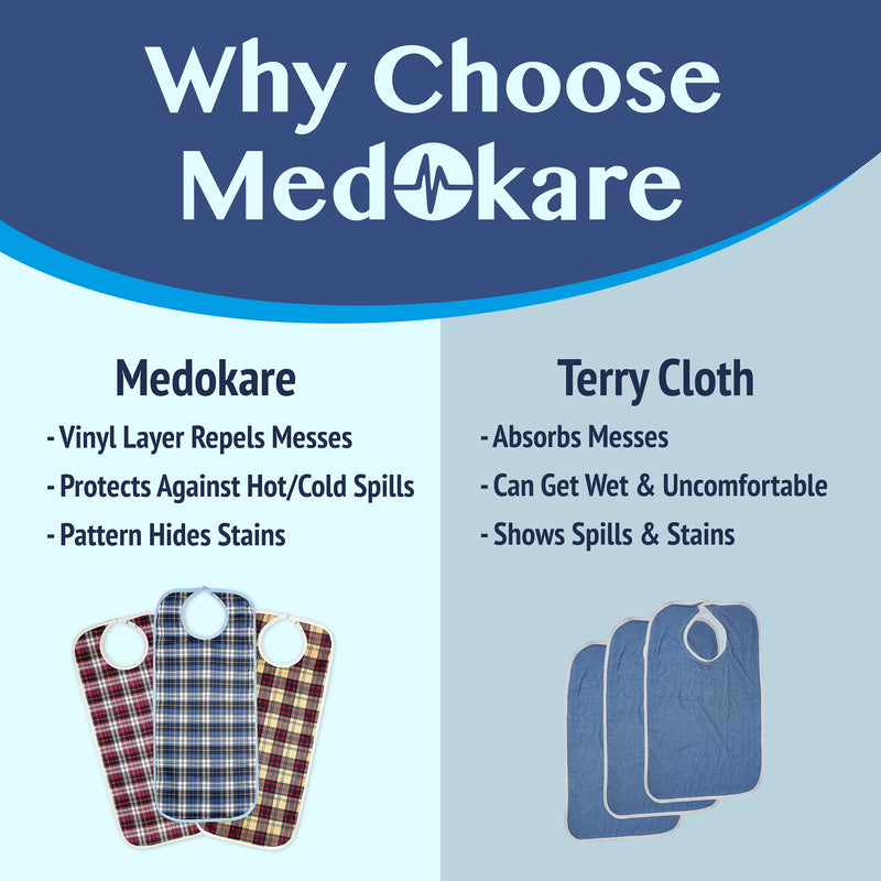 [Australia] - Medokare Adult Bibs for Eating, Washable Clothing Protectors for Women and Men Multicolor Multi 3 Pack 