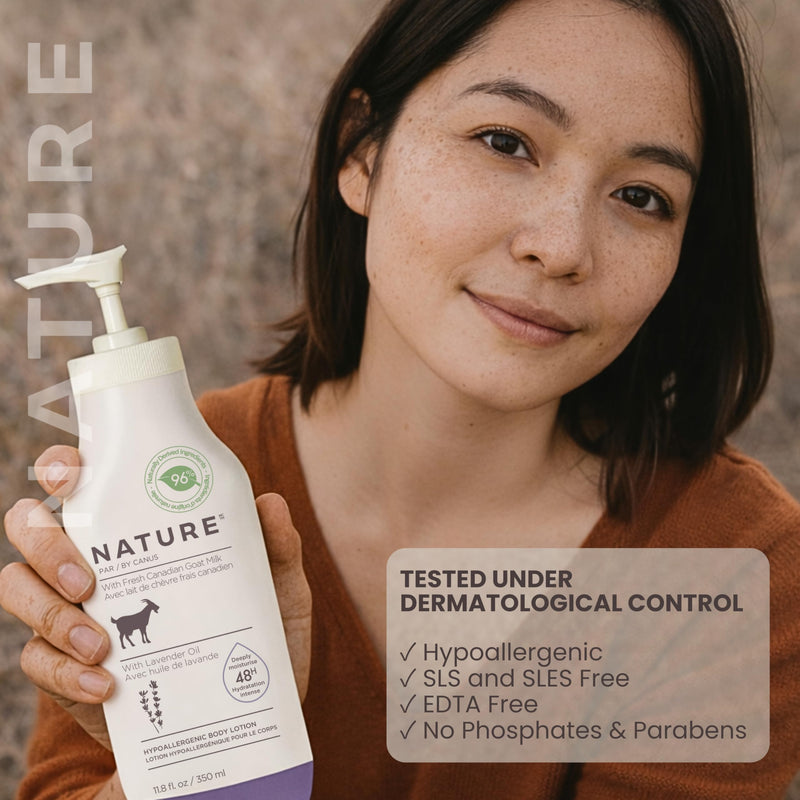 Nature by Canus Goat Milk Body Lotion with Lavender, 11.8 oz, creamy daily moisturizer for dry and sensitive skin, rich in Vitamins A and B3 Lavender Oil