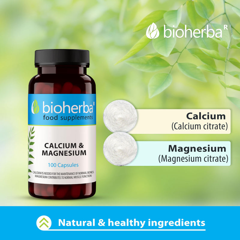 Calcium & Magnesium – 100 Capsules | Bone, Teeth and Muscle Support Formula by BIOHERBA 1 count (Pack of 100)