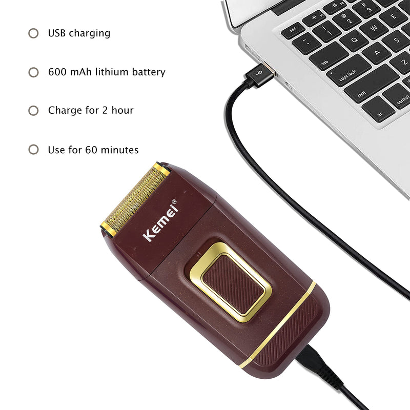 [Australia] - KEMEI Foil Shaver Double Electric Shaver for Men Electric Razors Head Shavers for Bald Men Barber Supplies Hair & Beard Trimmer Cordless Rechargeable Brown 