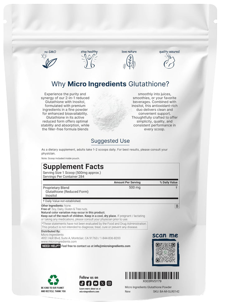 [Australia] - Glutathione Supplement, Pure Glutathione Reduced Powder with Inositol, 5 Ounce (9 Months Supply), 2 in 1 Formula, Powerful Ingredients for Antioxidants, Supports Liver Function, Vegan 
