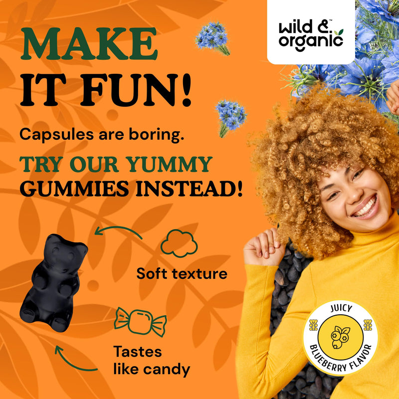 [Australia] - Wild & Organic Black Cumin Seed Oil Gummies 2000mg - Nigella Sativa Supplement with Omega 3, 6, 9 Fatty Acids - Vegan, Non-GMO - 60 Chews 