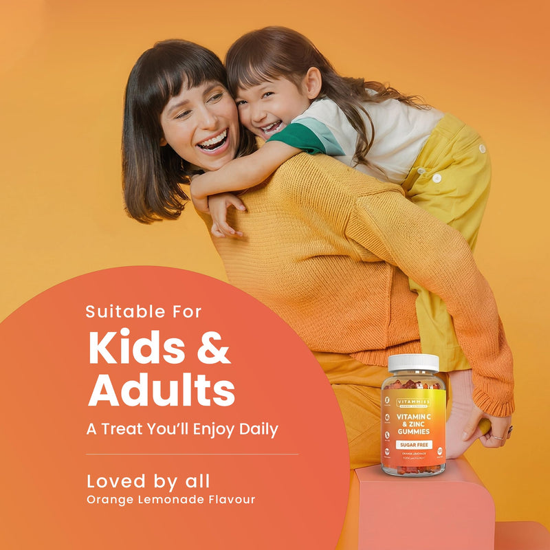 Vitammies Vegan Sugar Free Vitamin C and Zinc Gummies – Chewable Orange Lemonade Flavor Gummies Vitamins Adults and Kids – 200mg Vitamin C Per Serving for Daily Wellness (120 Units)
