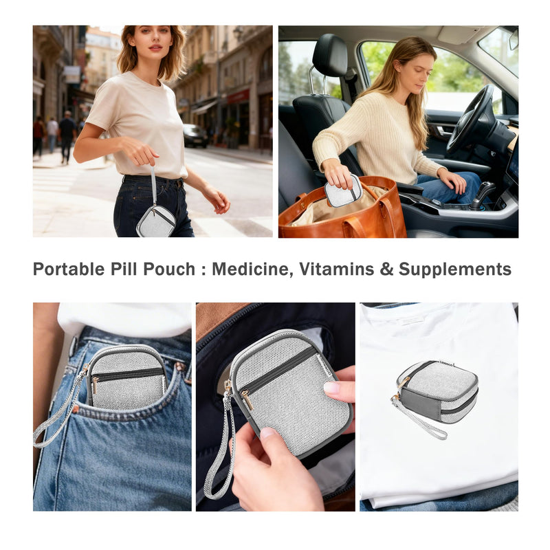 Weekly Travel Pill Organizer Pill Case for Purse with Removable 7 Day Pill Box Holder,Cute Medication Organizer Pill Container for Medicine, Vitamin, Fish Oils,Supplement (Dark Grey, Small) Dark Grey 01
