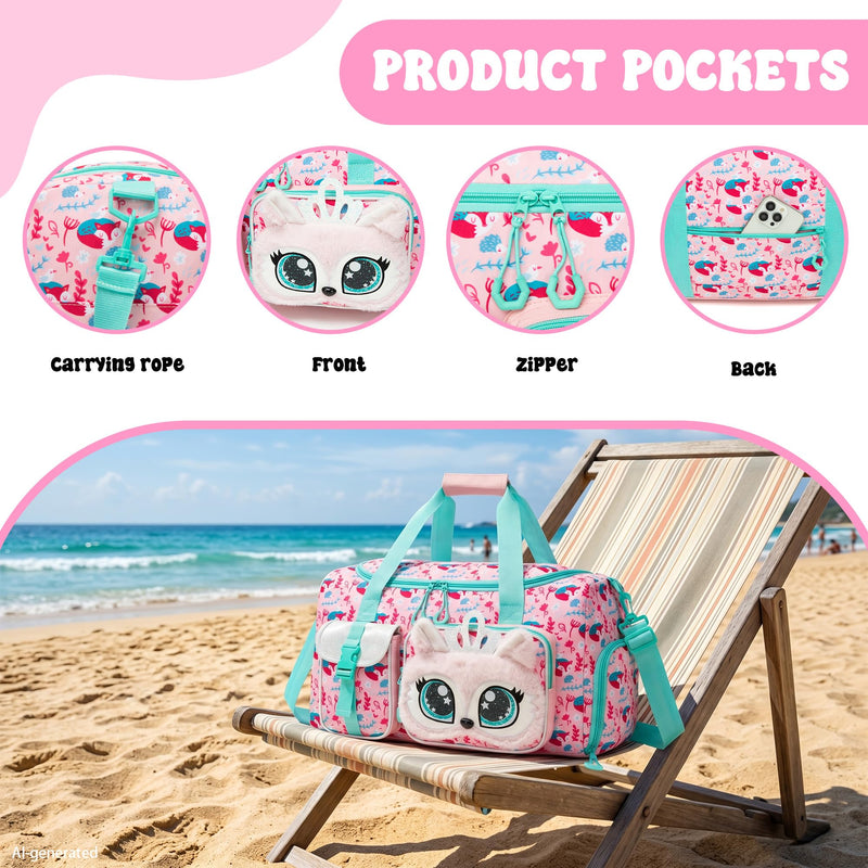 Kids Duffle Bag Girls Travel Bags for Kids Soft Plush Dance Bag Overnight Bags for Girls with Shoe Compartment Christmas Birthday Gifts for Kid Pink Princess Fox