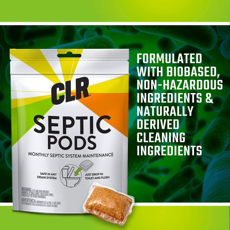 [Australia] - CLR Septic System Treatment Pods, Hassle-Free, Dissolvable and Easy to Flush, Formulated with Biobased Ingredients, Helps prevent Clogs and Build-up, 6 Month Supply 6 Count (Pack of 1) 