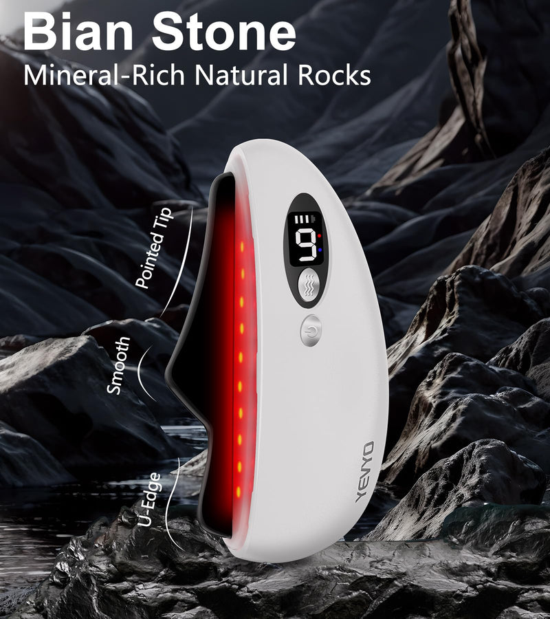 Gua Sha Facial Tool, Electric Black Obsidian Guasha Tool for Face, Chin, Neck, Body, Heated Vibrating Massage Gua Sha Stone for Face Sculpting Bright White