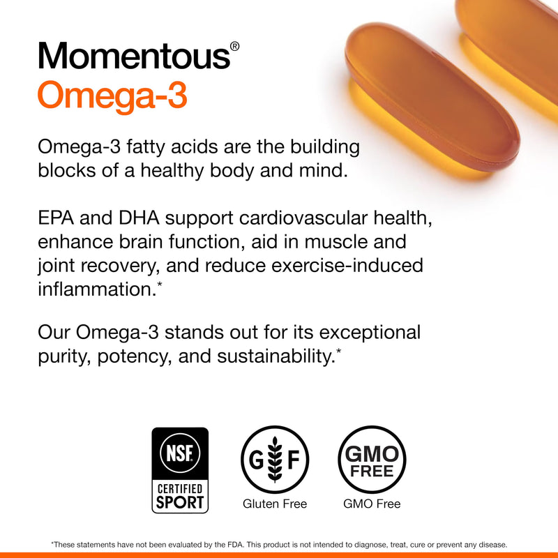 [Australia] - Momentous Omega 3 Fish Oil 1600mg - Daily Fish Oil Omega 3 Supplement for Women and Men with EPA & DHA - Supports Joint Health - NSF Certified for Sport (30 Servings) 