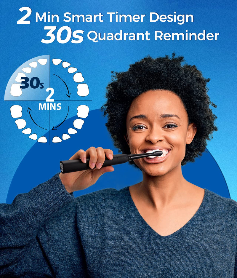 [Australia] - Electric Toothbrush for Adults with 8 𝐁𝐫𝐮𝐬𝐡 𝐇𝐞𝐚𝐝𝐬, Sonic Electric Toothbrush with 40000 VPM Deep Clean 5 Modes, Rechargeable Toothbrushes Fast Charge 4 Hours Last 30 Days Black 
