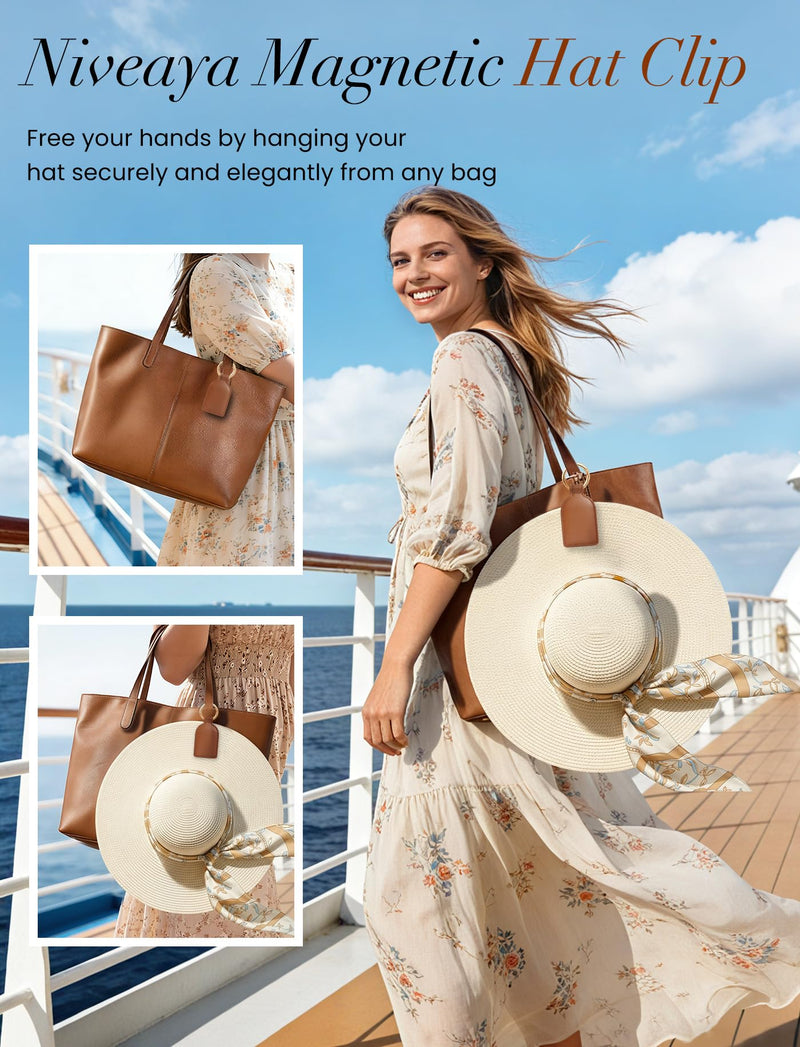 Niveaya Magnetic Hat Clip for Travel on Bag - Chic Hands-Free Travel Essentials for Beach Cruise Vacation