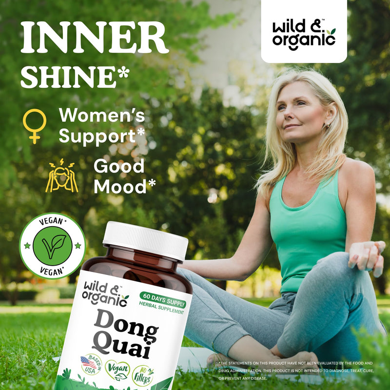[Australia] - Wild & Organic Dong Quai Capsules for Women - 1000 mg per Serving - Pure Dong Quai Supplement - Angelica Root Herb - 60-Day Supply - Non-GMO, Vegan, Gluten-Free - 120 Count 