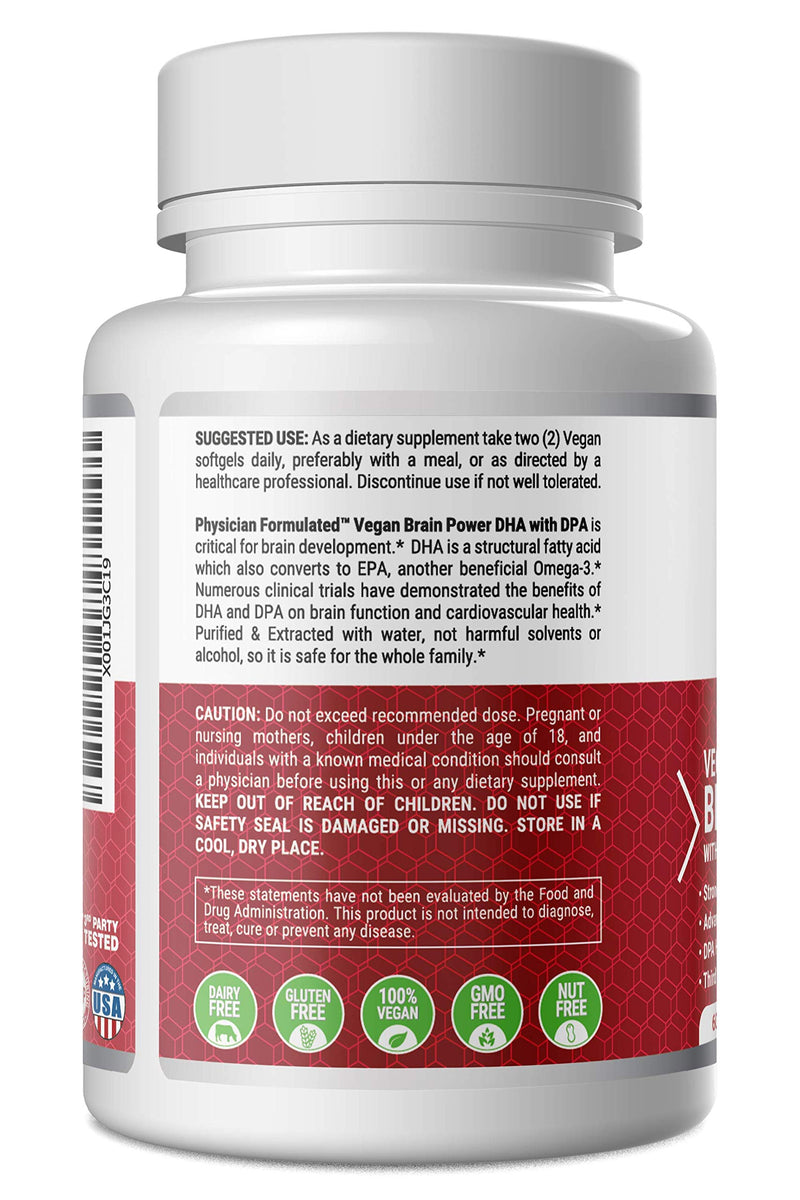 [Australia] - Vegan DHA for Brain and Prenatal 100% Algae Based Omega 3 Essential Fatty Acids with NO Carrageenan, NO Vegetable Oil PLUS 2500mcg Astaxanthin 