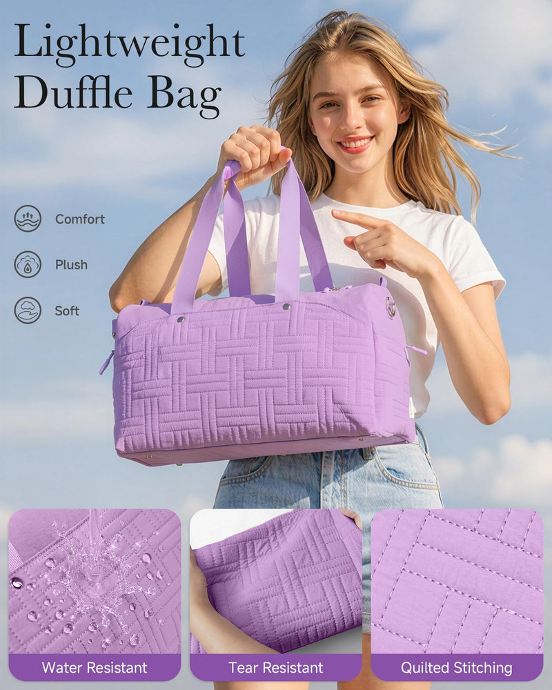 Carry On Travel Bag for Women, Personal Item Weekender, Purple | 17"X10"X9.5" , 25L, Quilted Carry On Personal Item Bag for Airlines, Underseat Travel Bag for Weekend Trips, Overnight, Gym Violet