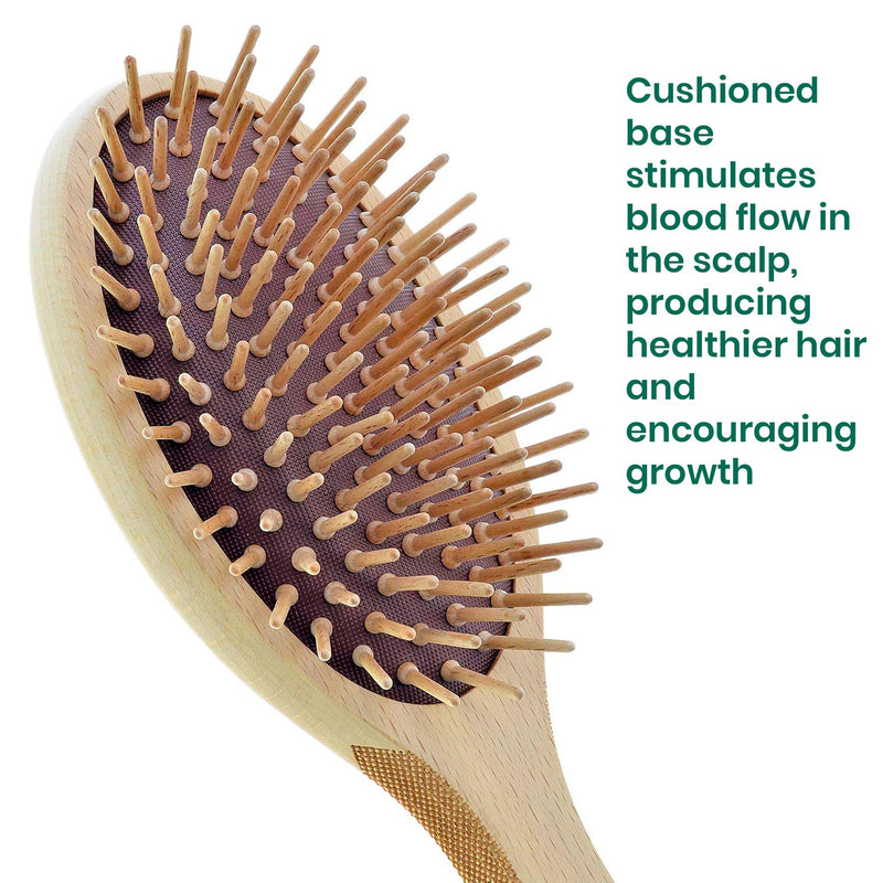 Giorgio Eco Friendly Wooden Bristle Hairbrush - Large Detangling Brush and Hair Growth Brush for Thick or Long Hair - Oval Paddle Hair Brush Made with Anti Static Beechwood, Silicone Massage Cushion
