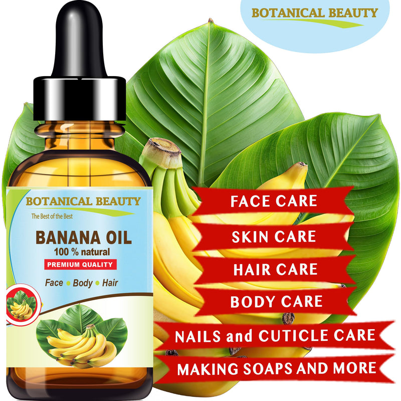 Botanical Beauty BANANA OIL 100% Natural Pure Virgin Unrefined Cold Pressed Carrier Oil for Face, Skin, Hair, Lip, Nails for Dry, Sensitive, Normal Skin 2 Fl Oz 60 ml