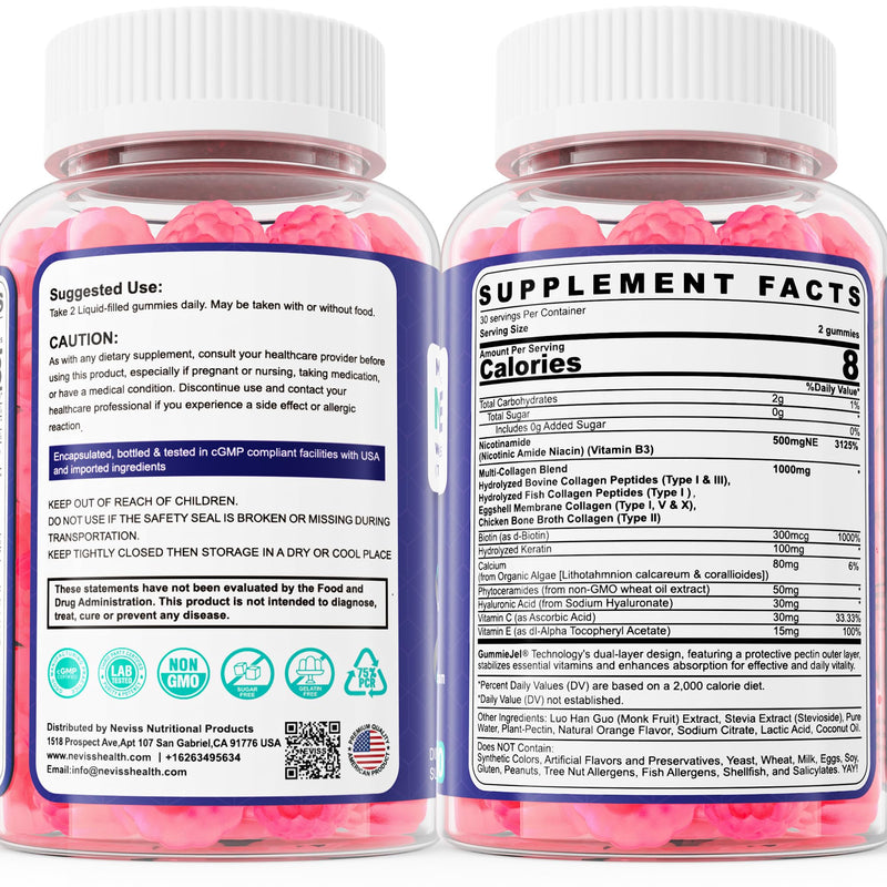 Nicotinamide 500mg Gummies, Niacinamide Supplement + Collagen,120 Counts | (Flush Free Niacin) Vitamin B3 Niacinamide for Anti-Aging, NAD+ Levels, Longevity, Energy, Focus & Brain Health, Sugar Free 60 Count (Pack of 2)