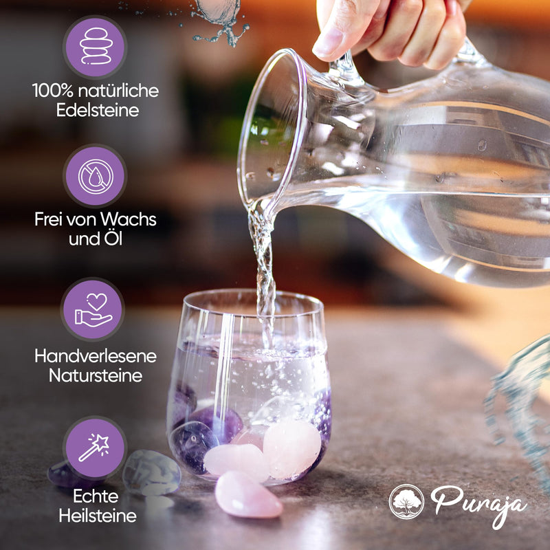 [Australia] - PURAJA basic set for water revitalization | Natural tumbled stones | Premium mixture for gemstone water | Basic mix: rose quartz, amethyst, rock crystal (250g) 250 g (pack of 1) 