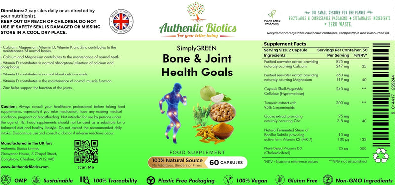 Vegan Joint Support – 60 Capsules with Calcium, Magnesium, Zinc, Vitamin D3, K2 & Turmeric – Multivitamin for Bone Strength, Muscle Function, Mobility & Flexibility – Men & Women 1