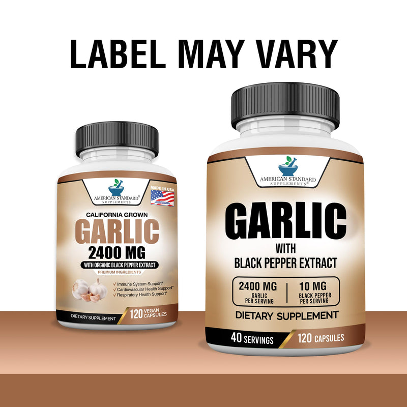 [Australia] - American Standard Supplements Garlic 2400mg Per Serving with Black Pepper Fruit Extract – Vegan, Gluten Free, Non-GMO, 120 Capsules, 40 Servings 