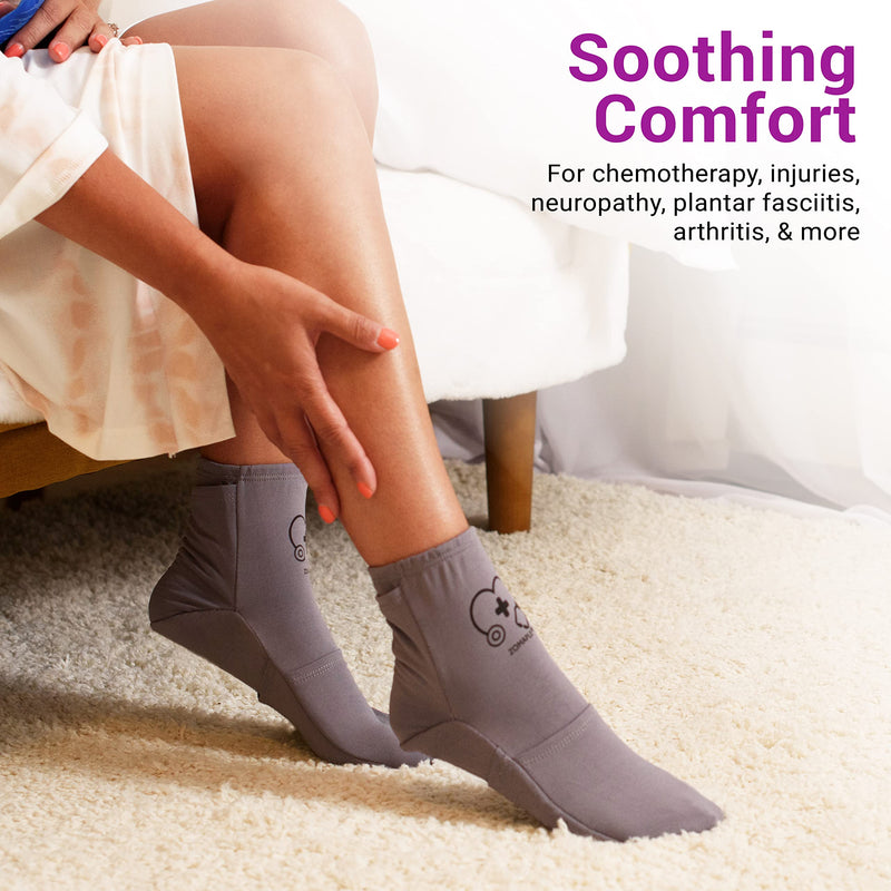 [Australia] - Zomaple Cold Therapy Socks + Gel Packs, Grey, Large – Soothe Burning Feet & Reduce Swelling – Hot/Cold Use, Touch Fasteners & Comes with 2 Large & 2 Small Gel Packs – Versatile Foot Ice Pack Wrap 