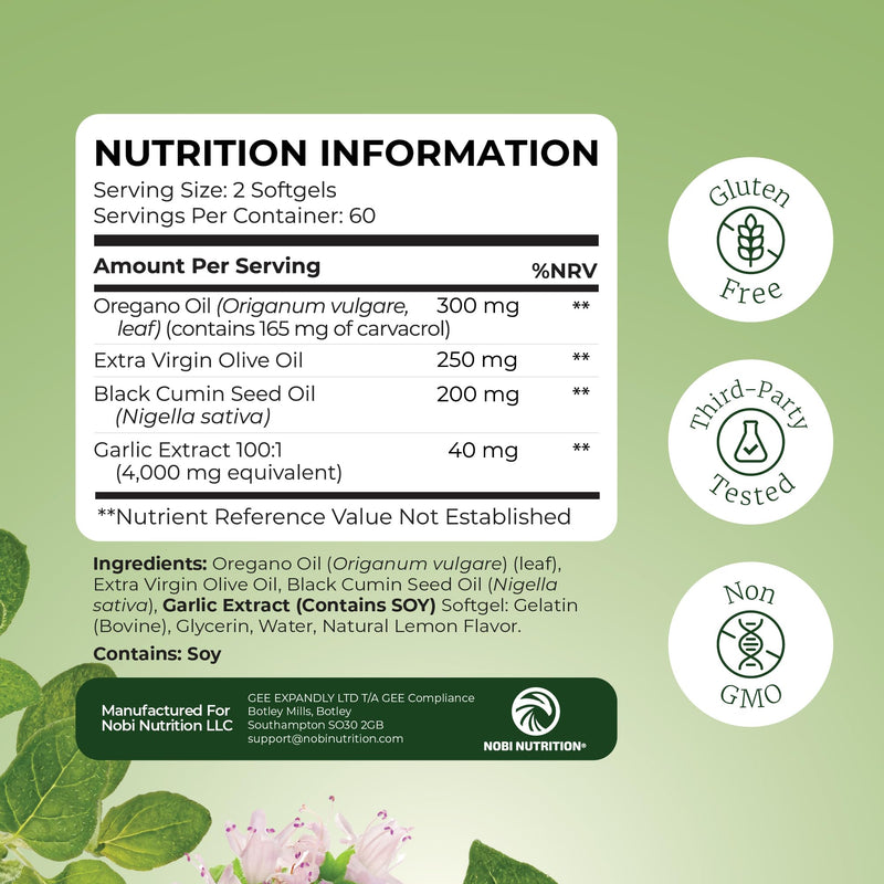 Oil of Oregano with Black Seed Oil Softgels | High Carvacrol | Wellness Support with Traditional Herbal Botanical Blend & Garlic Extract | Third-Party Tested & Non-GMO | 120 Oregano Oil Capsules