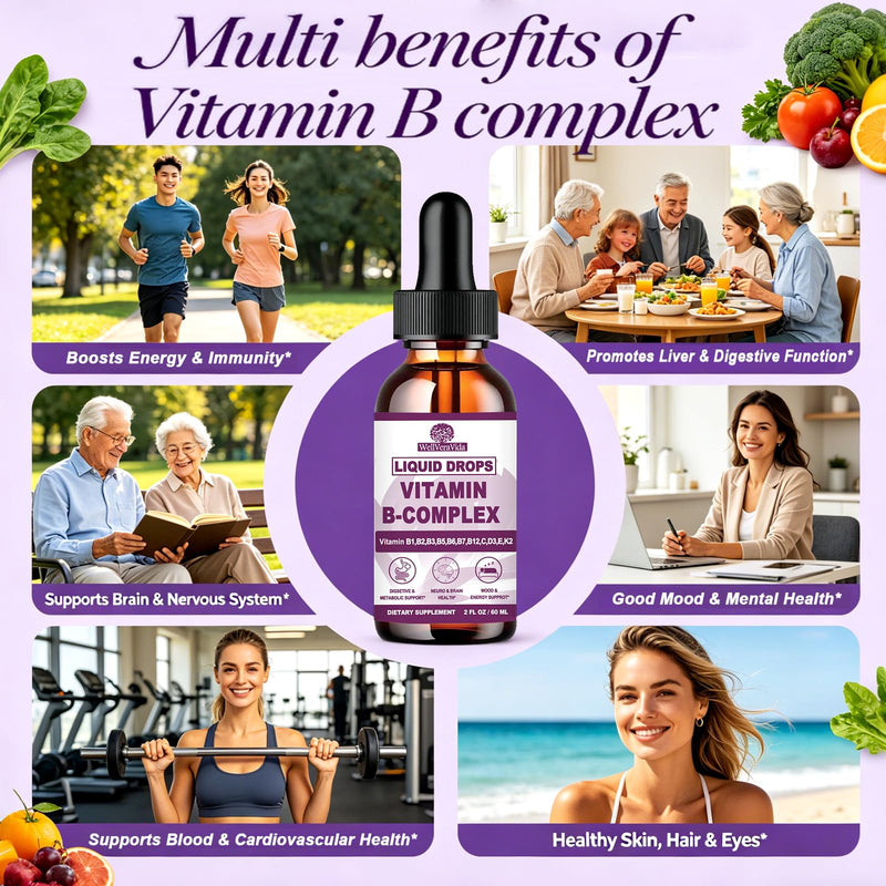 Vitamin B Complex for Women Men, Methylated B Complex Vitamins Liquid, 2Oz | Super B Complex - B12 Methylcobalamin | B9 Folic | Vitamin C, B12 B6 B1 Niacin, Support Brain, Heart & Immune Health, Vegan