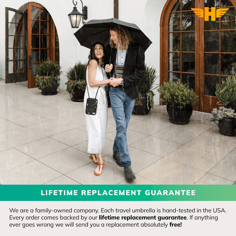 HERO Windproof Travel Umbrella – Premium Auto Open/Close, Lightweight, Compact, Portable Umbrella with 2-Person Coverage for Travel – Fits Easily in a Purse or Backpack Black