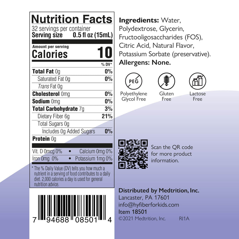 [Australia] - Medtrition HyFiber Liquid Fiber for Kids in Only One Tablespoon, Supports Regularity and Softer Stools, FOS Prebiotics for Gut Health, 6 Grams of Fiber, 32 Servings per Bottle 16 Fl Oz (Pack of 1) 
