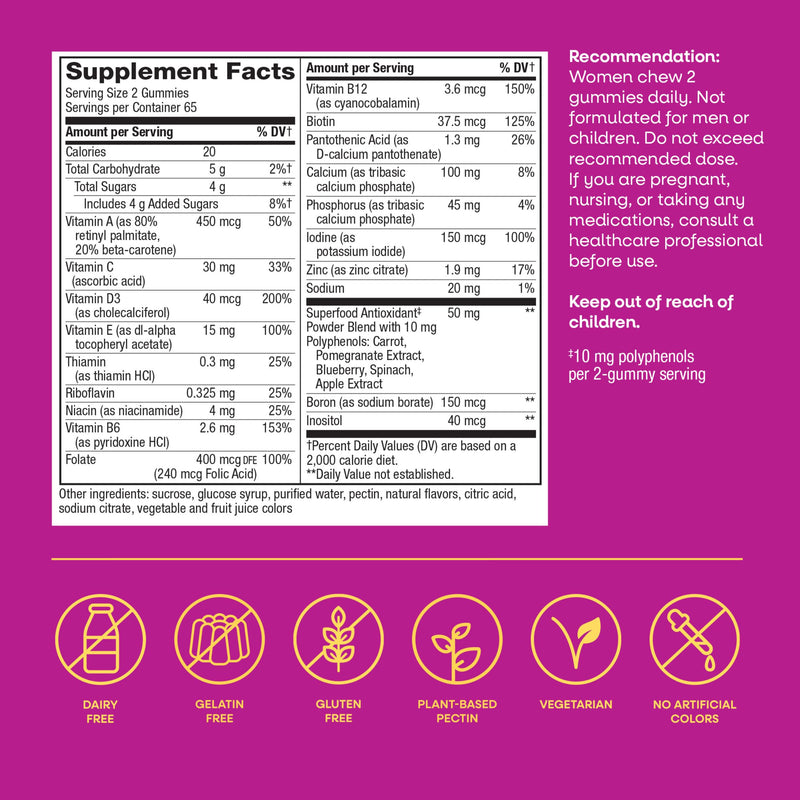 Nature's Way Alive! Women’s Multivitamin Gummy, Vitamins A, C, D3, E, 130ct | Berry Flavored, Daily Chewable Multivitamins for Women, B-Vitamins, Supports Immune, Heart, & Muscle Function* 130 Count (Pack of 1)