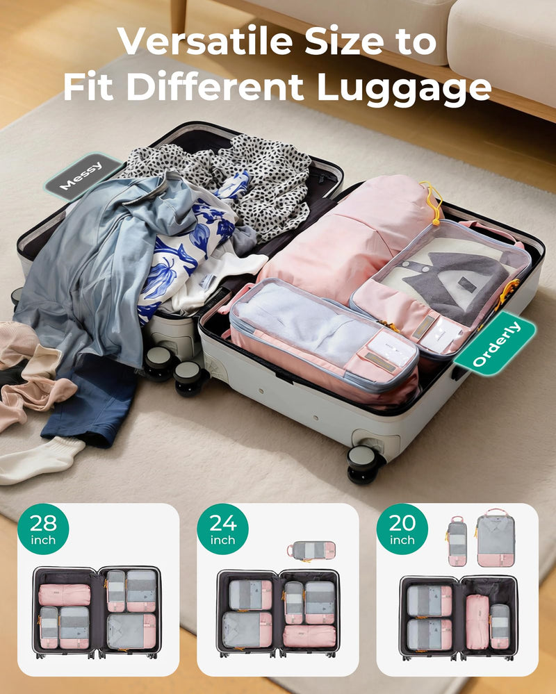 BAGSMART Compression Packing Cubes for Travel Essentials | 14 Set /6 Set /4 Set/2 Set, Lightweight, Durable Baby Pink Set of 6