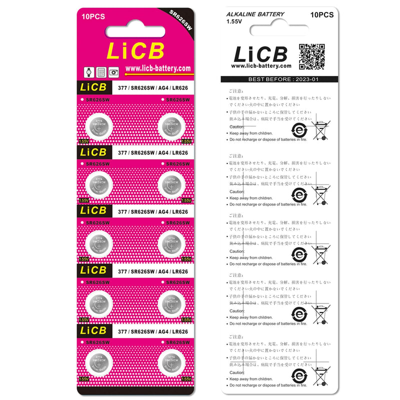 LiCB 10 Pack SR626SW 377 Watch Battery,Long-Lasting & Leak-Proof,High Capacity Silver Oxide 1.55V Button Cell Batteries for Watch