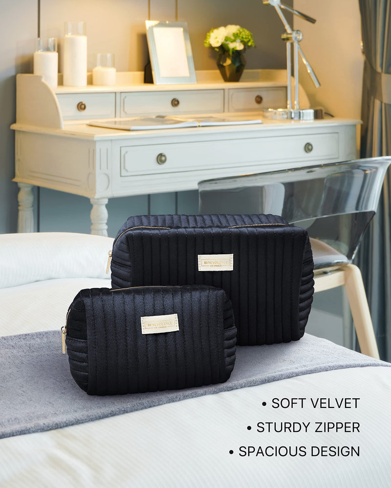 Set of 2 Toiletry Bags for Women, Travel Toiletry Bag for Cosmetics, Makeup, Toiletries | Large Capacity Toiletry Bags for Traveling, Cosmetic Pouch, Makeup Bag Small and Large Size, Ebony