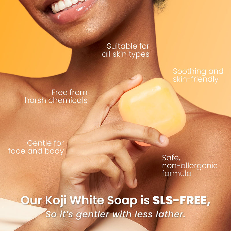 Koji White Kojic Acid & Vitamin C Brightening Soap, Hydrating Face & Body For Radiant Glow Skin, Nourishing, Moisturizing, Cleansing Bar, Vegan, Paraben-Free, 2.82 oz (2 Bars)