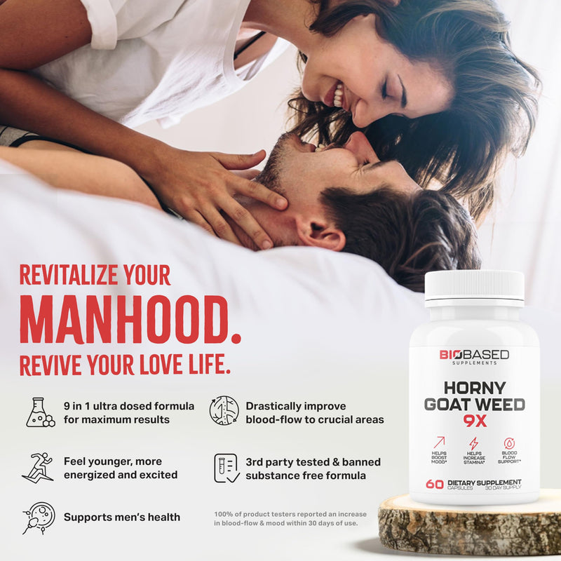 [Australia] - Horny Goat Weed + 9 Ingredients - Pills for Men with Fast Acting Blood for Performance | Build Muscle, Assist Energy | 9 Strategic Backed Ingredients | 3rd Party Tested Supplement - 60 Pills 