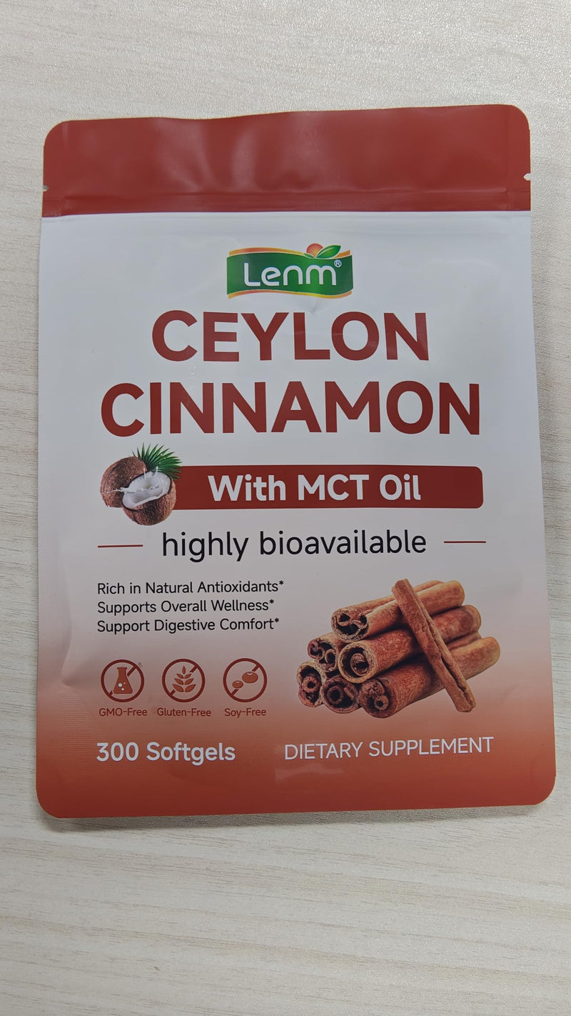 Ceylon Cinnamon Softgels with MCT Oil – 600mg Cinnamomum Verum Extract, Easily Absorbed Formula for Daily Wellness Support,300 Softgels, Non-GMO, Gluten Free Food Supplement 1 count (Pack of 300)