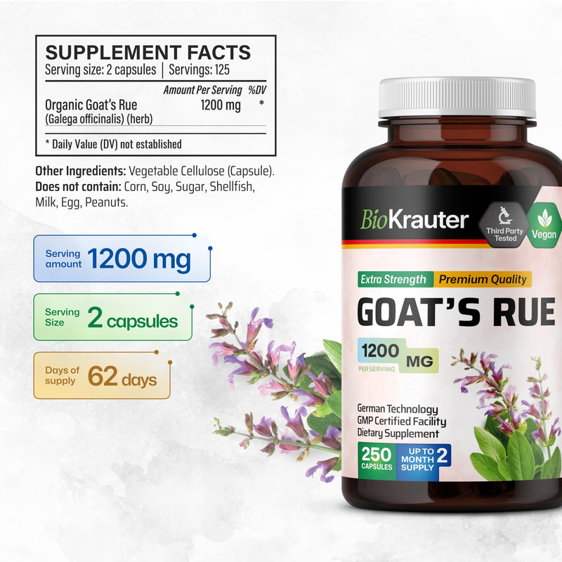 [Australia] - BIO KRAUTER Goats Rue Lactation Support Capsules 1200 mg - 250 Count - Goats Rue Capsules - Natural Breastfeeding Supplements 250 Count (Pack of 1) 