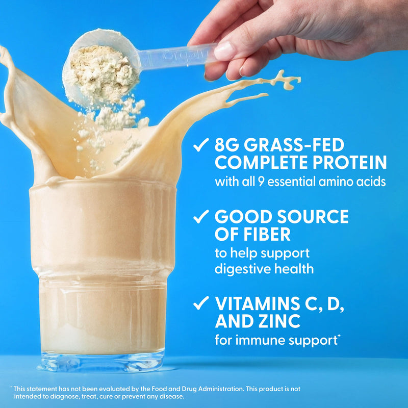 Orgain Kids 8g Grass-Fed Dairy Protein Powder, Vanilla Bean Ice Cream, 1lb | Powder shake mix, 4g fiber, 22 vitamins & minerals, gluten free, no soy, adds nutritents to snacks, for shakes & smoothies 15.9 Ounce (Pack of 1)