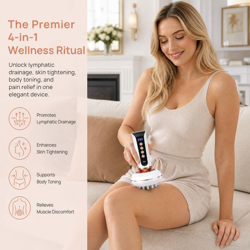4-in-1 Lymphatic Drainage Massager - Body Sculpting Machine - Anti Cellulite Massage Tool for Cellulite Reduction, Fat, Pain Relief on Legs, Arms, Belly, Butt & Stomach