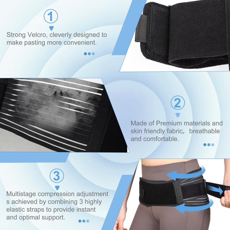 Sacroiliac SI Joint Hip Belt for Sciatica, Lower Back, Leg & Pelvic Pain Relief - Adjustable Sacroiliac Belt Support Brace for Women and Men (Black) Black