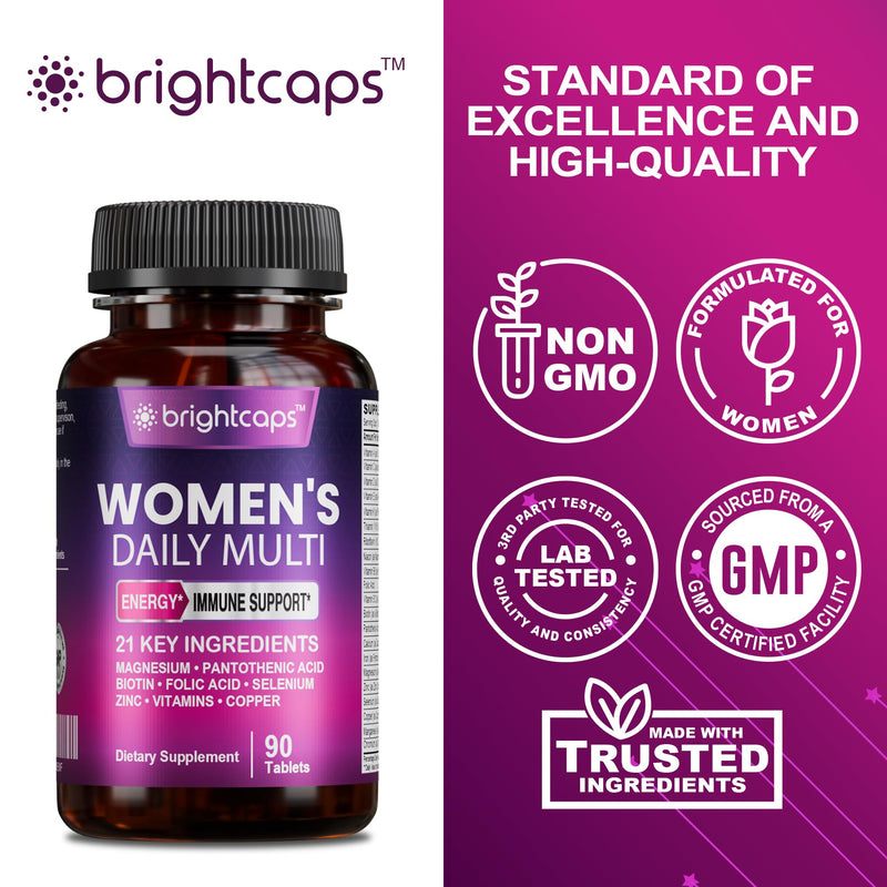 Women's Multivitamins and Minerals Enhanced with Folic Acid, Biotin, Pantothenic Acid, Zinc, Vitamin B12, Selenium - 21 Key Essential Ingredients Immune System & Health Support | 90 Tablets
