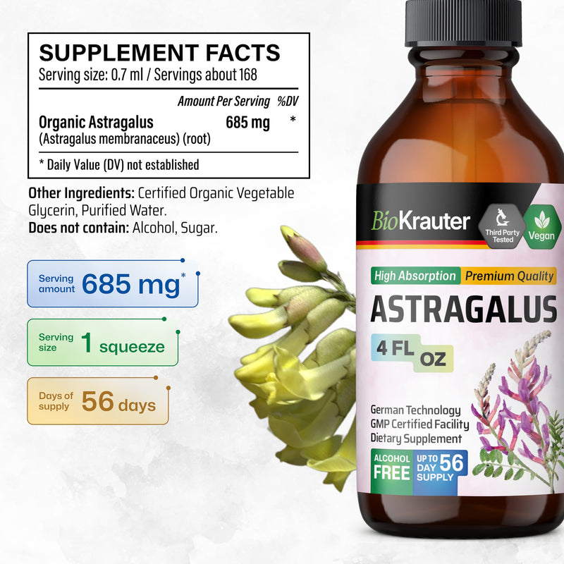 [Australia] - Astragalus Tincture - Organic Astragalus Root Extract for Immune Support - Alcohol and Sugar Free - High Absorption - Vegan Astragalus Extract Drops 4 Fl.Oz. 4 Fl Oz (Pack of 1) 