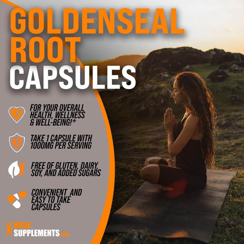 BulkSupplements.com Goldenseal Root Capsules - Herbal Supplement, Sourced from Golden Seal Root - Vegan & Gluten Free, 1 Capsule per Serving, 240 Veg Capsules (Pack of 1)