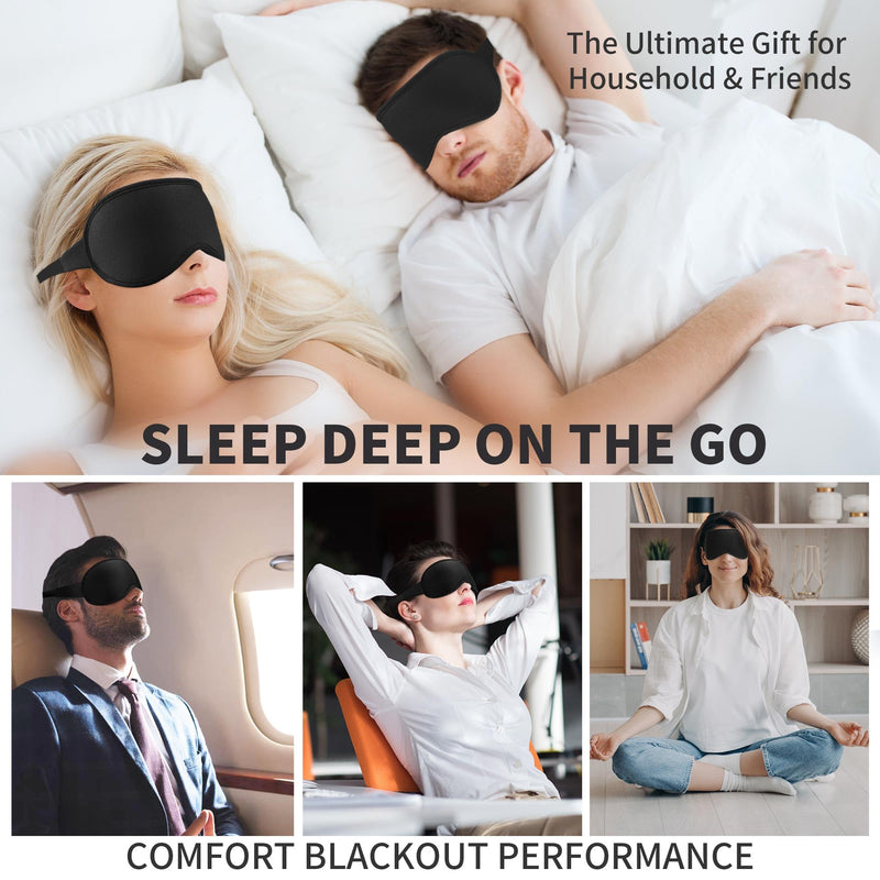 [Australia] - 3D Sleep Mask for Men Women 2 Pack, Blackout Eye Mask for Sleeping Eye Mask for Side Sleeper, Memory Foam Adjustable&Washable, Airplane Travel Essentials Couples Yoga Meditation Office Black & Black 1 Count (Pack of 2) 