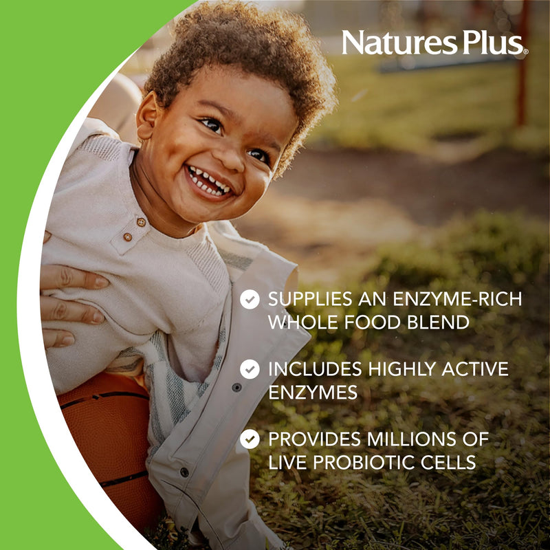 NaturesPlus Animal Parade Tummy Zyme Children’s Chewable, Tropical Fruit Flavor - 90 Animal-Shaped Tablets - Contains Live Probiotics - Vegetarian, Gluten Free, Sugar Free - 90 Servings