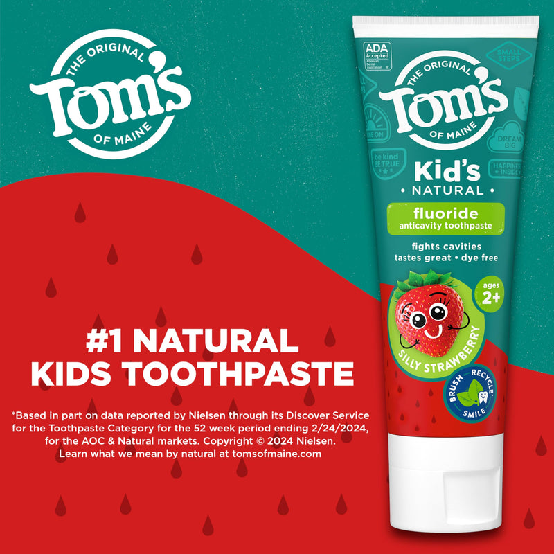 [Australia] - Tom's of Maine ADA Approved Fluoride Kids Toothpaste, Natural Toothpaste, Dye Free, No Artificial Preservatives, Silly Strawberry, 5.1 oz. 3-Pack (Packaging May Vary) 5.1 Ounce (Pack of 3) 