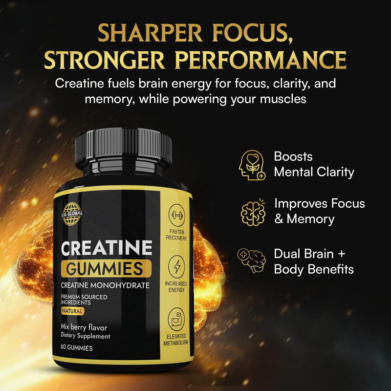 Premium Creatine Gummies – 4500 MG Creatine Monohydrate Per Serving – Lab Verified for Purity – Supports Strength, Recovery & Brain Function, Zero Sugar – 60 Gummies